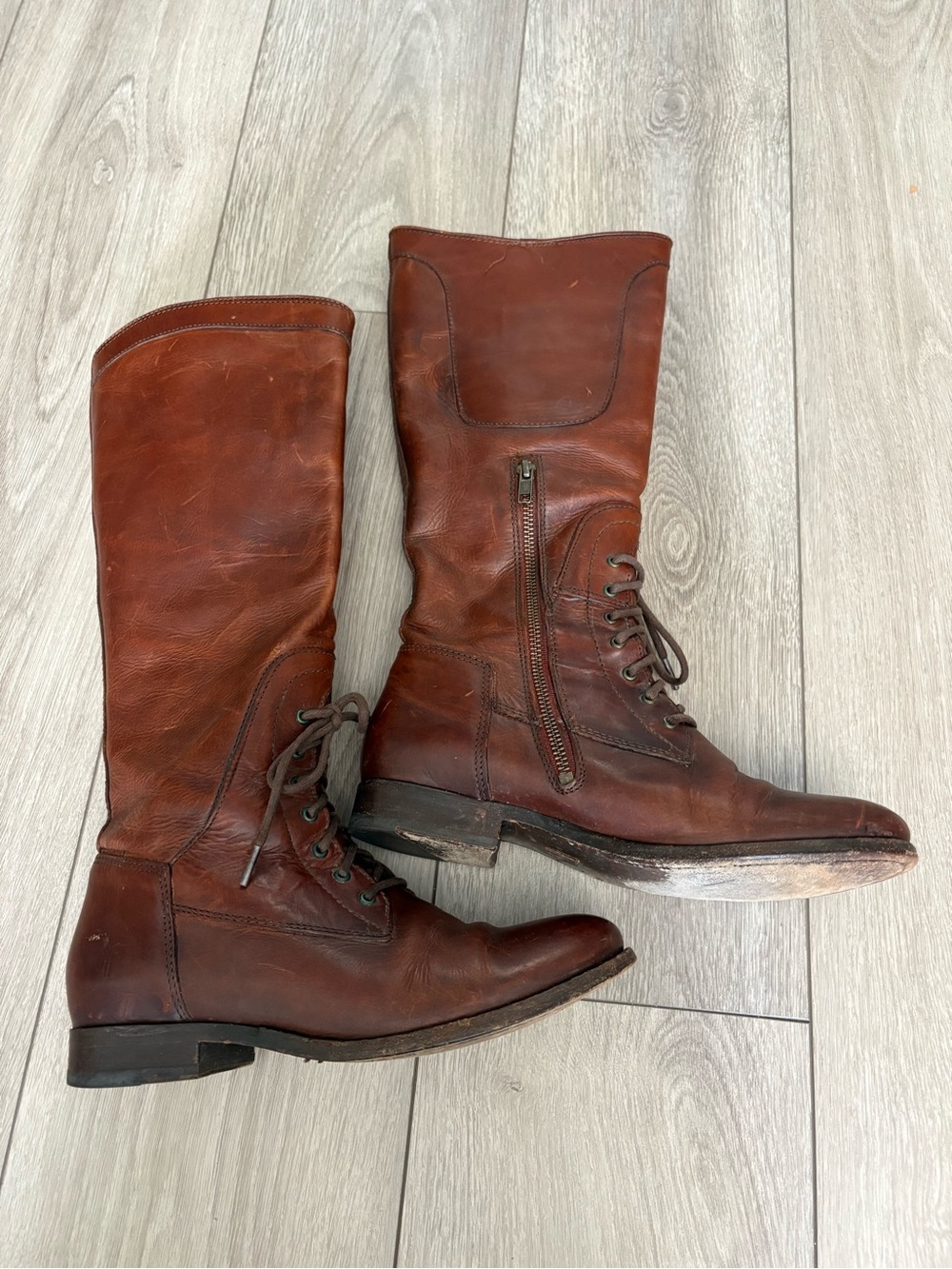 FRYE Melissa Lace Up Tall Riding Boots Redwood Women’s Sz 8 - Picture 6 of 12
